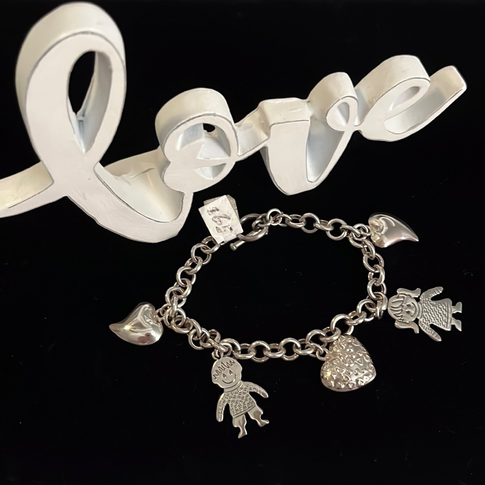 Adorable New Hearts, Boy & Girl Charms 950 Sterling Silver Bracelet Toggle.
